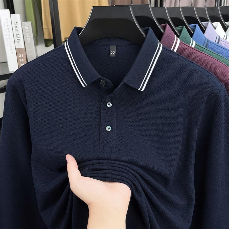 100% Reine Baumwolle Hochwertiges Langarm-Poloshirt Herren Herbst Neuer Stil Komfortabel Lässig Luxuriös Doppelgestreiftes Revers-T-Shirt