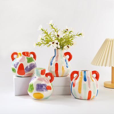 Colorful Cartoon Ceramic Vase Cute Teapot Handmade Porcelain Bottle Flower Vase Flowerpot Home Decoration Accessories