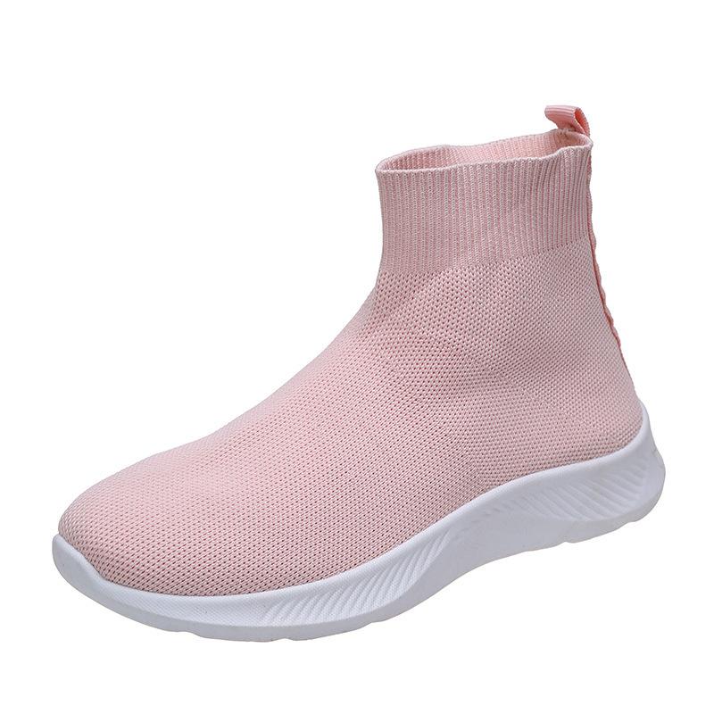 New autumn mesh footwear Elastic plus size flat High top casual sports shoes Fashion comfortable anti slip shoe Zapatillas