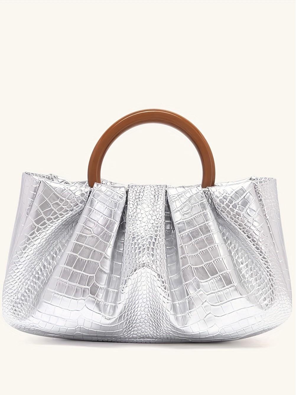 

2025 Трендовая плиссированная вечерняя сумочка Cloud с кольцом из смолы – Модный женский аксессуар 23CM x 5.5CM x 13CM серебряный