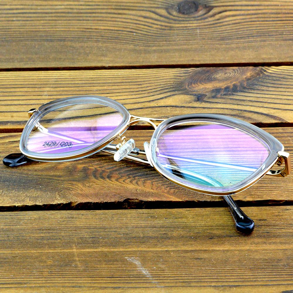 Transparent Cat-Eye Titanium Optical Glasses Frame – Lightweight Metal Eyewear with Elegant Gold Accents for Women