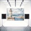 2D Flat Printing Rustic Lighthouse Beach Backdrop "Beach" Sign Nautical Background