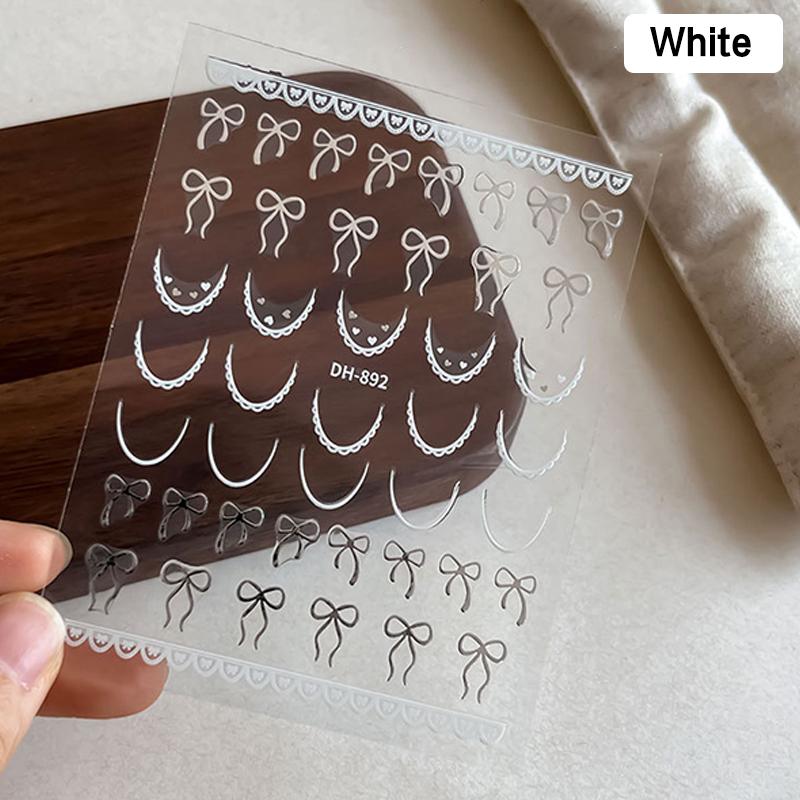 1 Sheet French Bowknot Silk Ribbon Nail Art Sticker Lace Elegant Line Soft Self Adhesive Decoration Manicure Decal