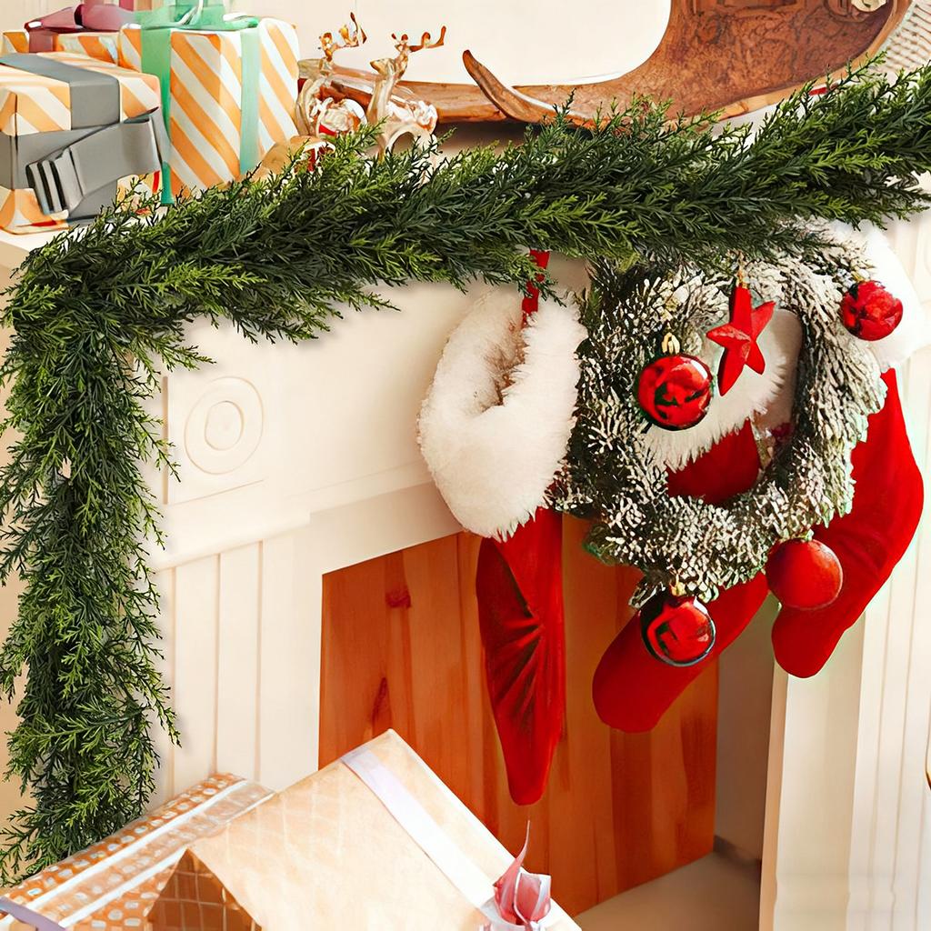 6 Ft Christmas Garland, Artificial Realistic Cedar  Garland,Real Faux Garlands For Decoration Outdoor Indoor Mantle Fireplace