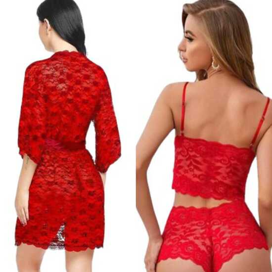 Ladysta Lingerie Robe Nachtwäsche & Damen Lingerie Set - BH und Slip Set Nachtwäsche Einheitsgröße (S M L.)