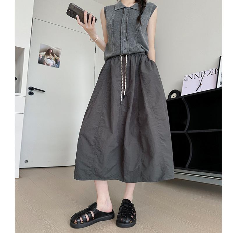 

Splicing Half Length Skirt for Women Summer Thin High Waist Falling Feeling A-line Umbrella Skirt Loose Medium Length Pumpkin Skirt S синій