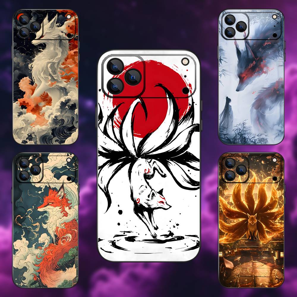 Nine tailed fox Phone Case For iPhone 17,16,15,14,13,12,Pro,Max,Plus,E,SE4,Air,Mini Black Soft Box