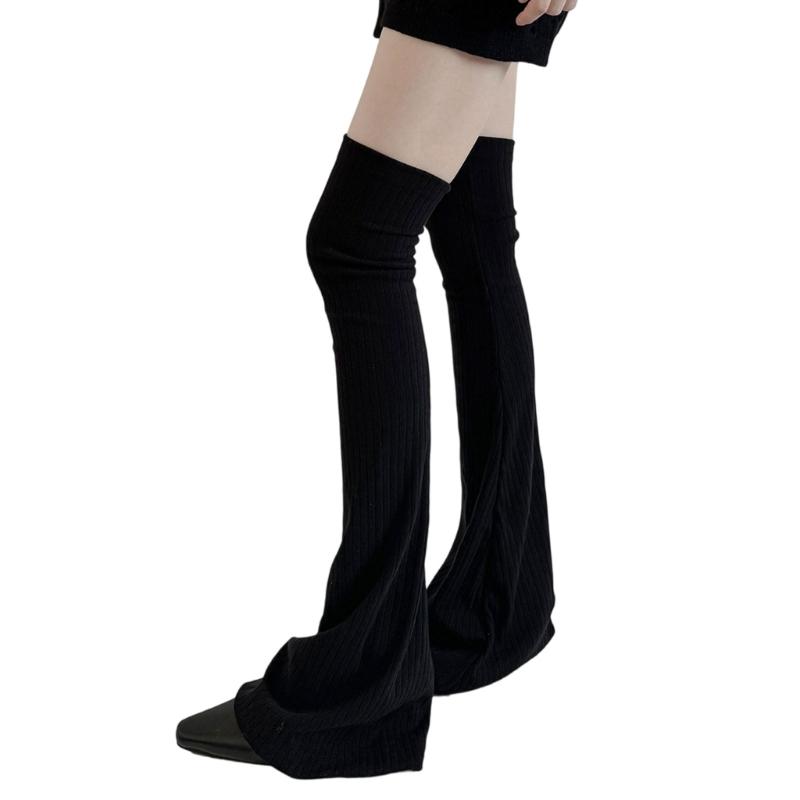 Ribbed Knit Slimming Thigh High Long Socks Elegant Solid Color Designs Flared Over Knee Leg Warmers Stockings for Women