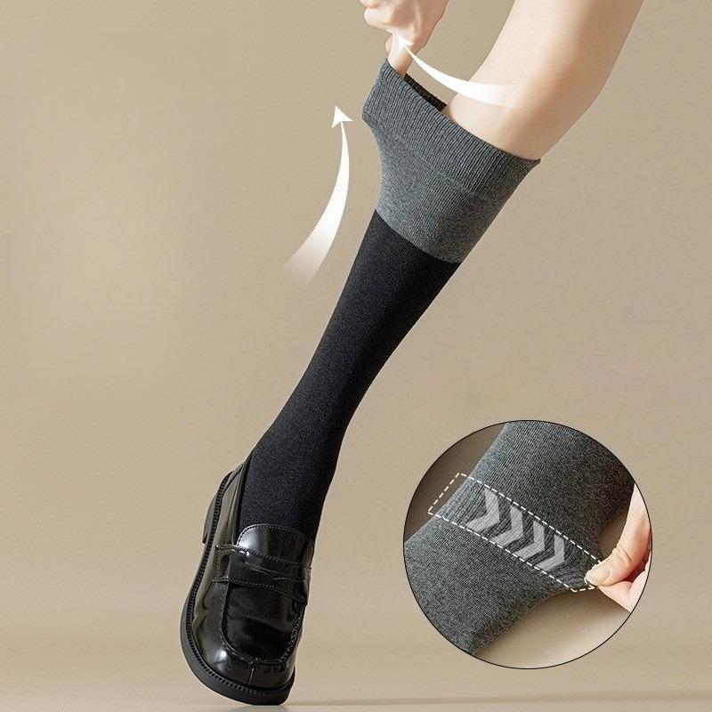 Women Color-Block Splicing Design Cotton Calf Socks Slimming Thigh High Long Socks Japanese College Style Jk Knee High Stockings
