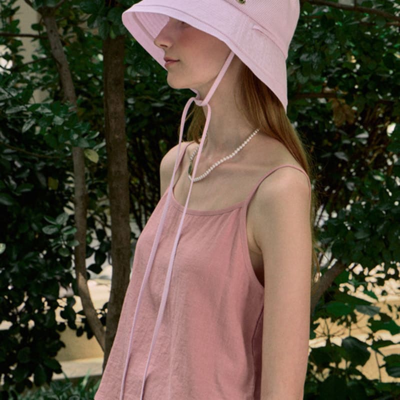 NONLOCAL Seersucker Stripe Ribbon Bucket Hat - Pink