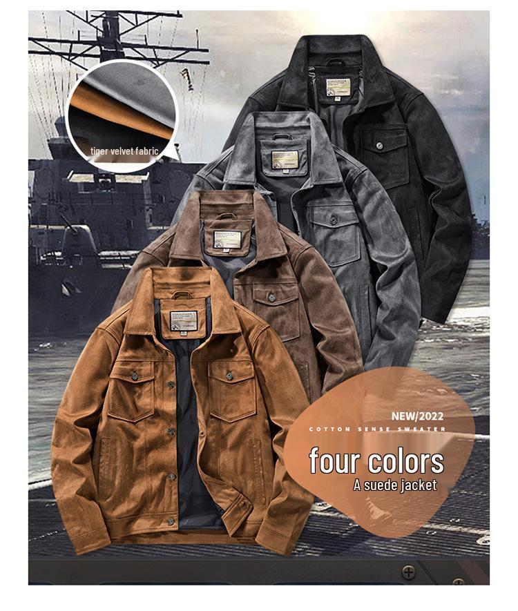 Men's Retro Hong Kong Style Suede Jacket - Spring/Autumn Workwear Lapel (22076)