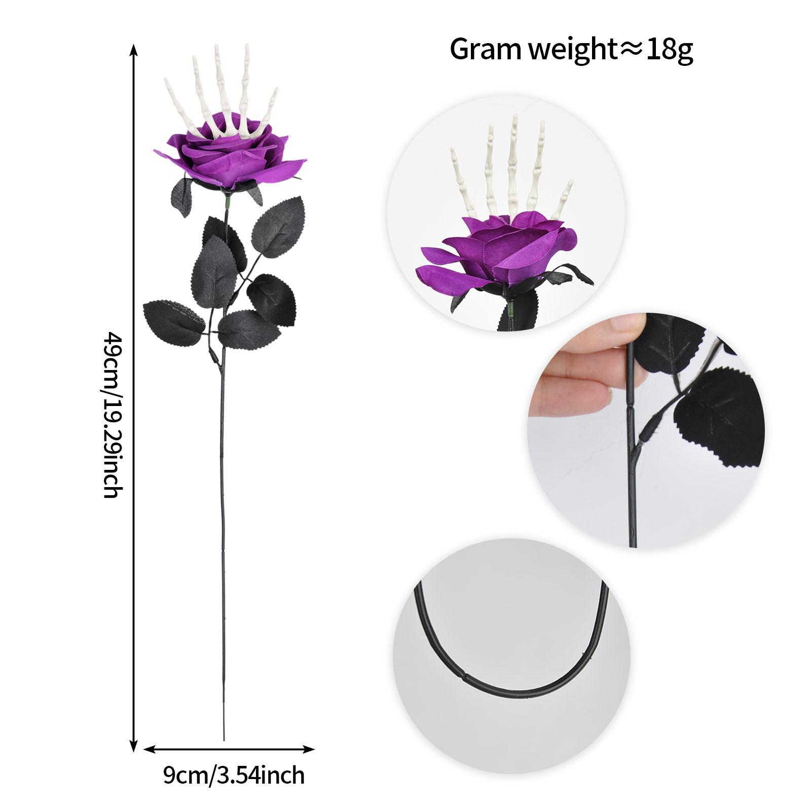 

Plastic Black Artificial Roses With Skeleton Hands & Eucalyptus Leaves Halloween Spooky Skull Decorative Floral Bouquet Set