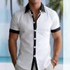 Men Casual Color Contrast Short Sleeve Regular Fit Non Iron Button Down Shirt