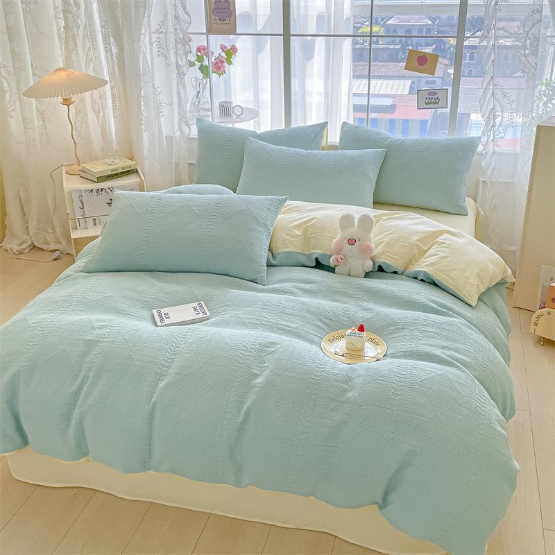 Class A Maternal And Infant Grade Cotton Three-Layer Yarn Four-Piece Set Of Pure Cotton Single Double Bed Sheet Quilt Cover Soft Three-Dimensional