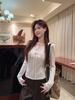 Kumikumi Pure Desire White Lace-Up V-Neck T-Shirt for Women - Autumn Slimming Casual Top