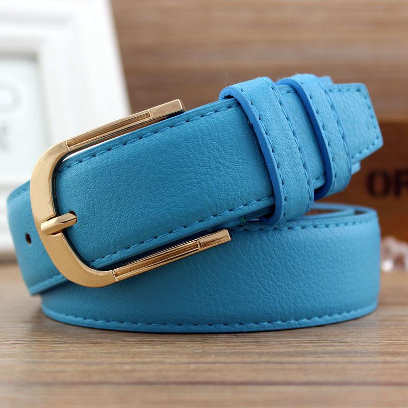 Women S Casual Pants With Belt Pu Wide Belt Women S Pin Buckle Decorative Belt Multi-Color Optional Belt небесно-голубой