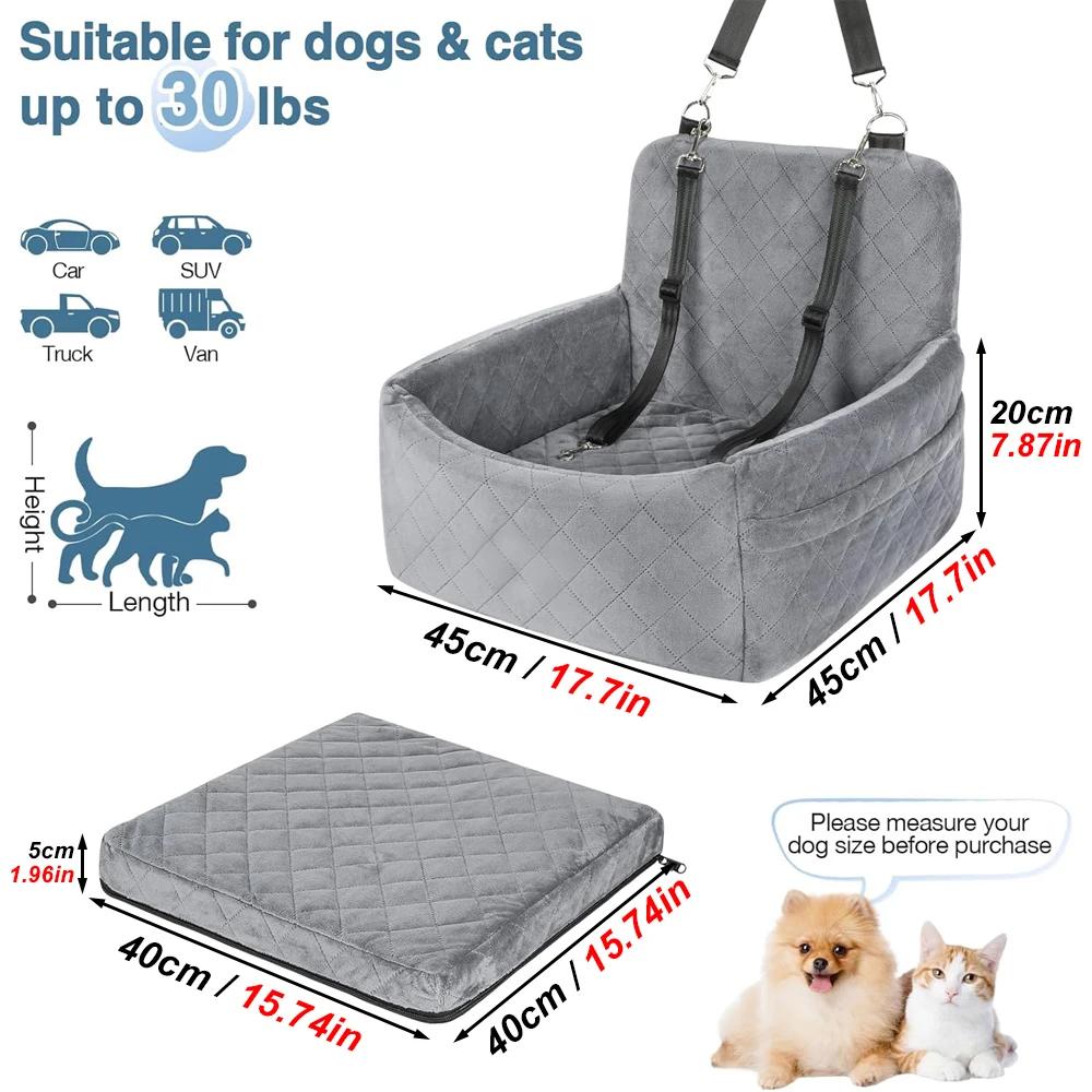 1PC Warm Portable Dog Car Seat for Pet Small Medium Dogs with Washable Cushion Bed Safety Belt Storage Pocket for Outdoor Travel
