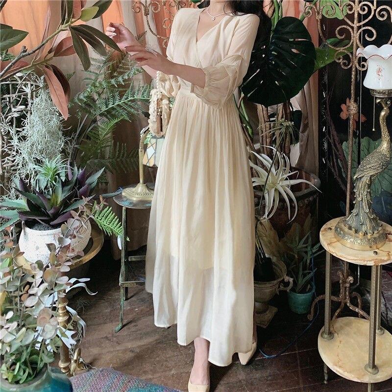 Cute Korean One Piece Dress 2022 Autumn Elegant Vintage Midi Dress Women  Sweet Evening Party One