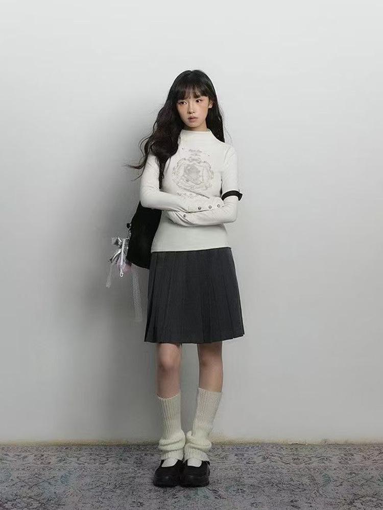 Ribbed Velvet Half-High Neck Slim Fit Women's Long Sleeve Top, Autumn/Winter Layer, Plus Velvet, Versatile Inner Wear