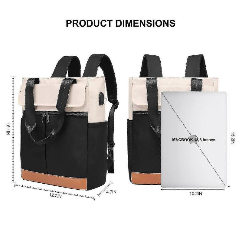 Ladies Convertible Tote Backpack Laptop Backpack Wide Top Open University School Travel Leisure Bag Black