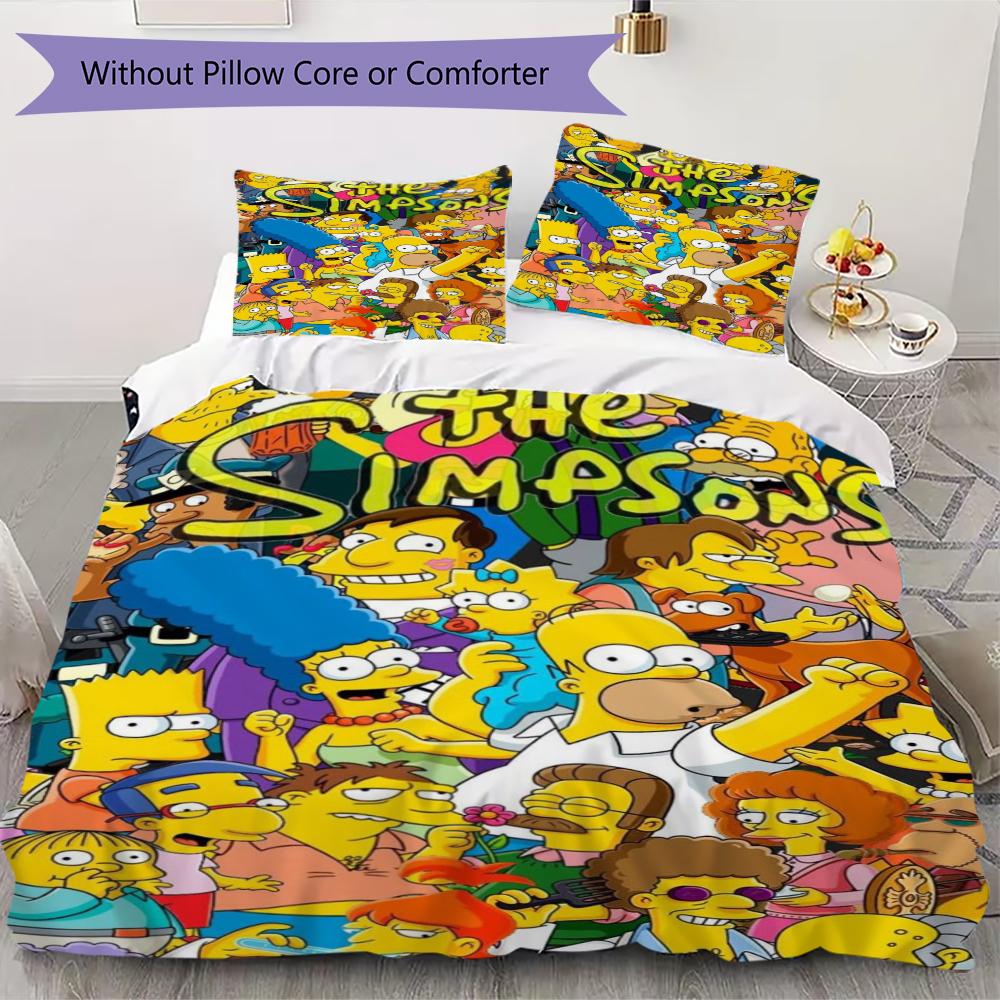 Pościel z wzorem rodziny Simpsonów Zestaw kołdry Poszewka na kołdrę Poszewka na poduszkę Dekoracja domu Prezent urodzinowy (1 * poszwa na kołdrę + 2 * poszewki na poduszki bez rdzenia)85