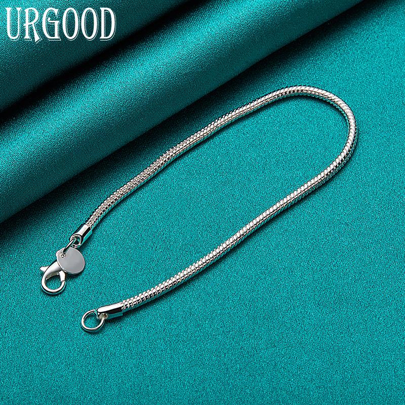 925 Sterling Silver 3mm Snake Chain Bracelet Fashion Jewelry