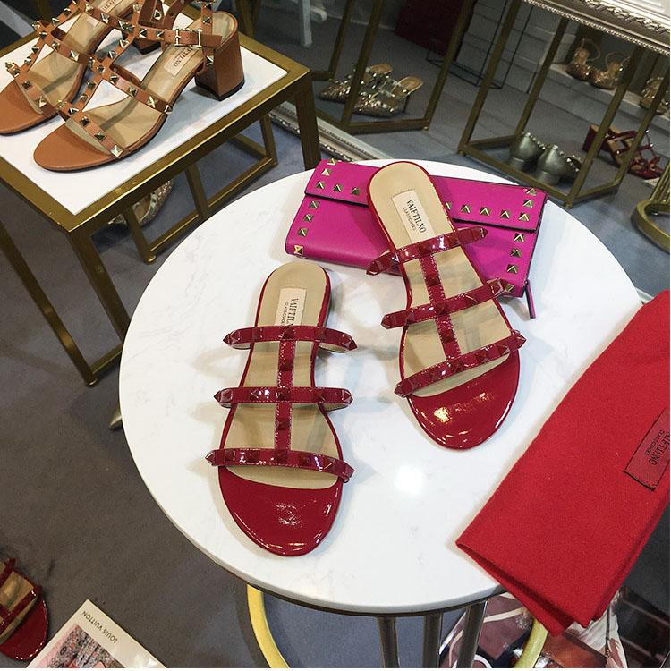 Women's Sandals Summer Woman Heeled Slipper Sandals Leather Brand Rivets High Heels Gladiator Ladies Shoes