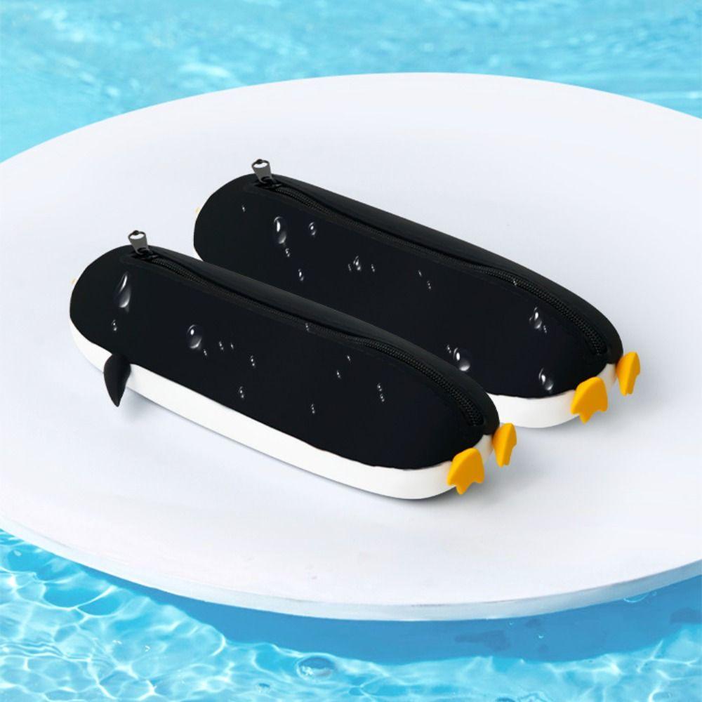 Cute Penguin Lipstick Storage Pounch Large Capacity Pen Box Silicone Pencil Bag  Stationery Storage