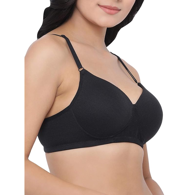 Clovia Women's Cotton Rich Solid Padded Full Cup Wire Free T-Shirt Bra (BR1279P13_Black_38B)