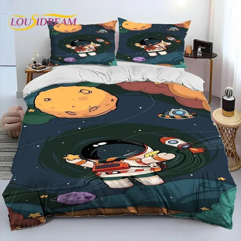 Astronaut Space Cartoon Comforter Bedding Set,Duvet Cover Bed Set Quilt Cover Pillowcase,King Queen Size Bedding Set for Child