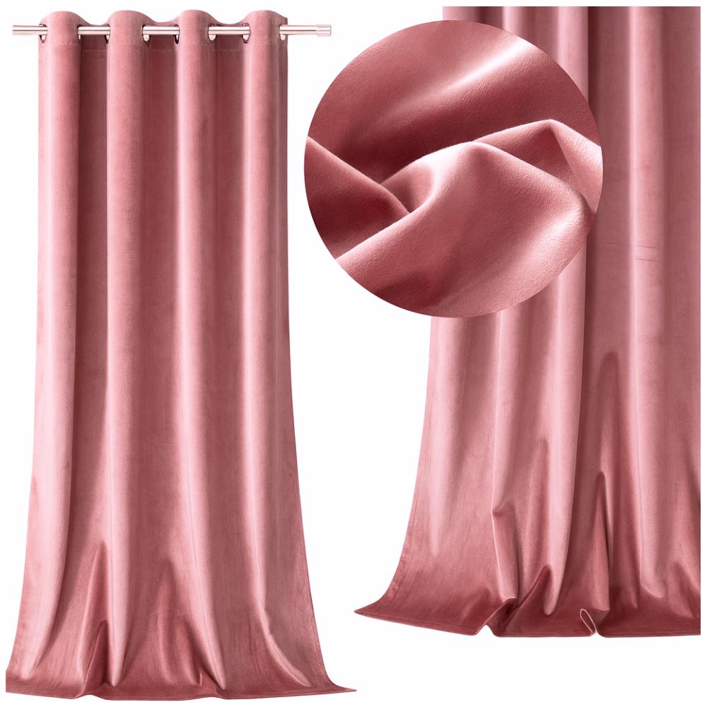 Velvet curtain with eyelets - pink