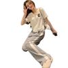2025 Korean Style Women's Hooded T-Shirt & Wide-Leg Pants Set