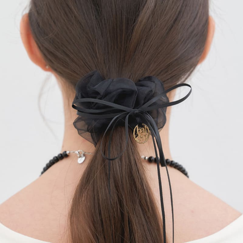 

халден длинная лента сетка логотип кулон резинка для волос (H015_черный) black