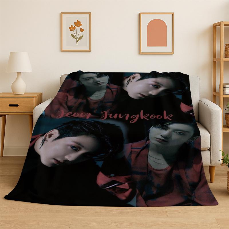 Kpop B-BTS Jeon Jung Kook JK Flannel Blanket Soft Warm Throw Blanket for Bedroom Living Room Bed Travel Camping Picnic Gift