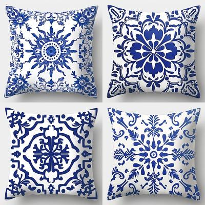 Blue White Porcelain Rhythm Decoration Hiding Oriental FlavorCover Bedroom Sofa Decoration Polyester Cushion Cover with Zipper