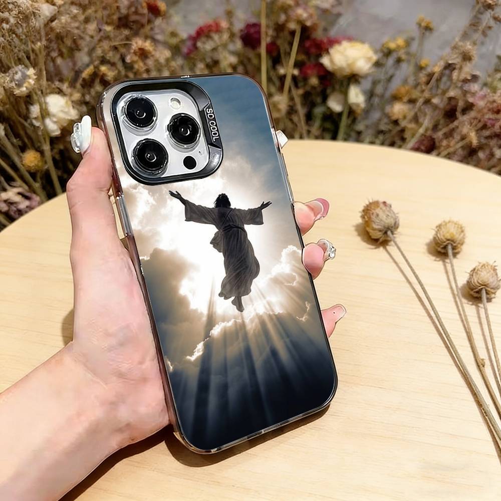 Jesus Christ Phone Case For iPhone 17,16,15,14,13,12,11 Plus,Pro Max,XS,Colored Silver Plated Inside Cover