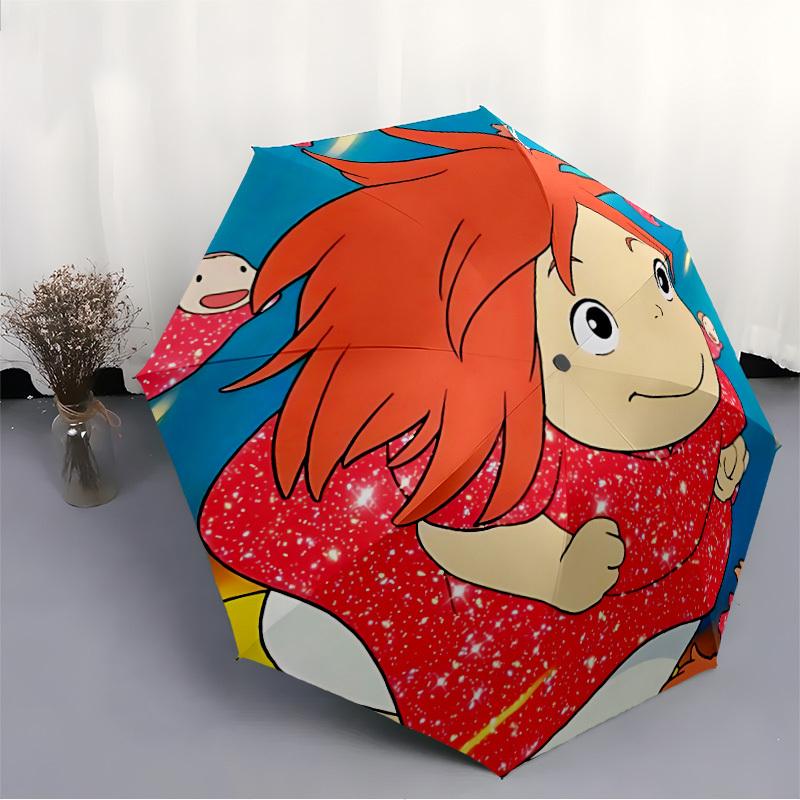 Ponyo Automatic Folding Umbrella, Self-Opening/ Closing, Durable Windproof Travel Umbrella for Outdoor Adventures a0826072