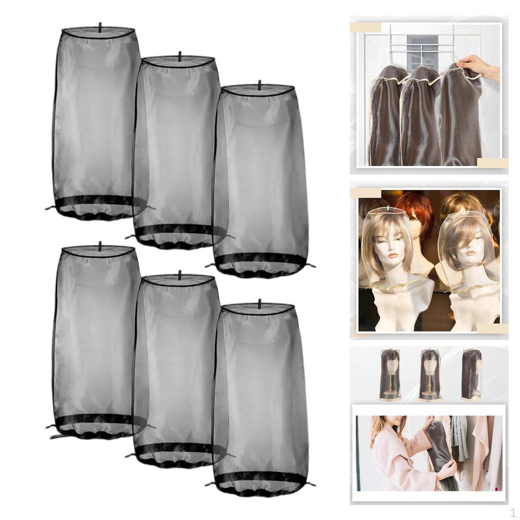 6 Pack Wig Cover Bags for Hair Extensions, Travel And Home Storage