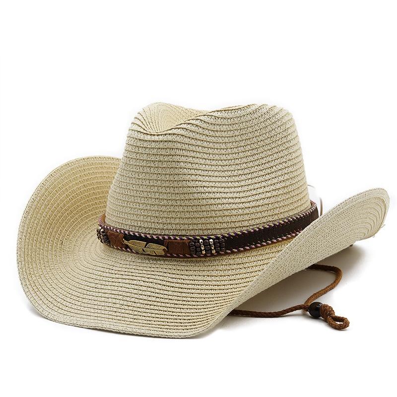 Adjustable Hat Cowboy Straw Hats Outdoors Beach Sunhat Large Brim Riding Horse