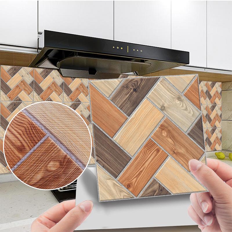 20Pcs Waterproof Wall Stickers Imitation Wood Grain Tile Floor Wall Sticker Self Adhesive Living Room Bathroom Home Decor