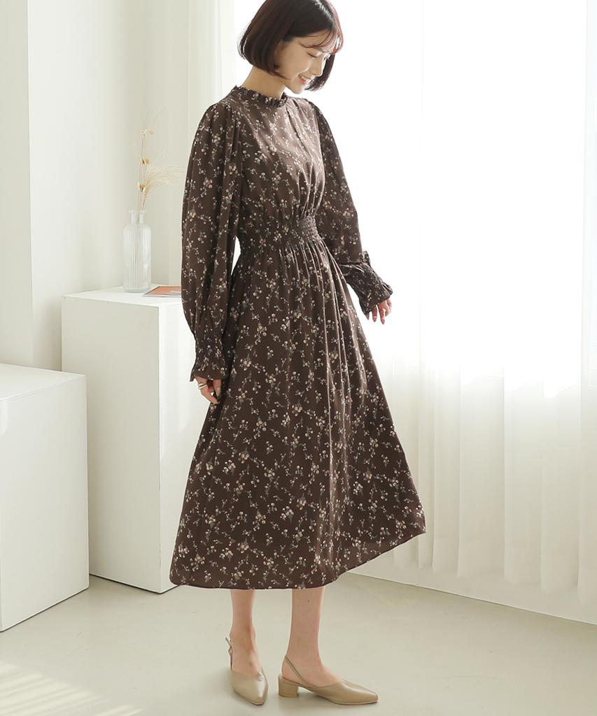 Ppaeppae Frill Flower Smoked Banding Long Dress