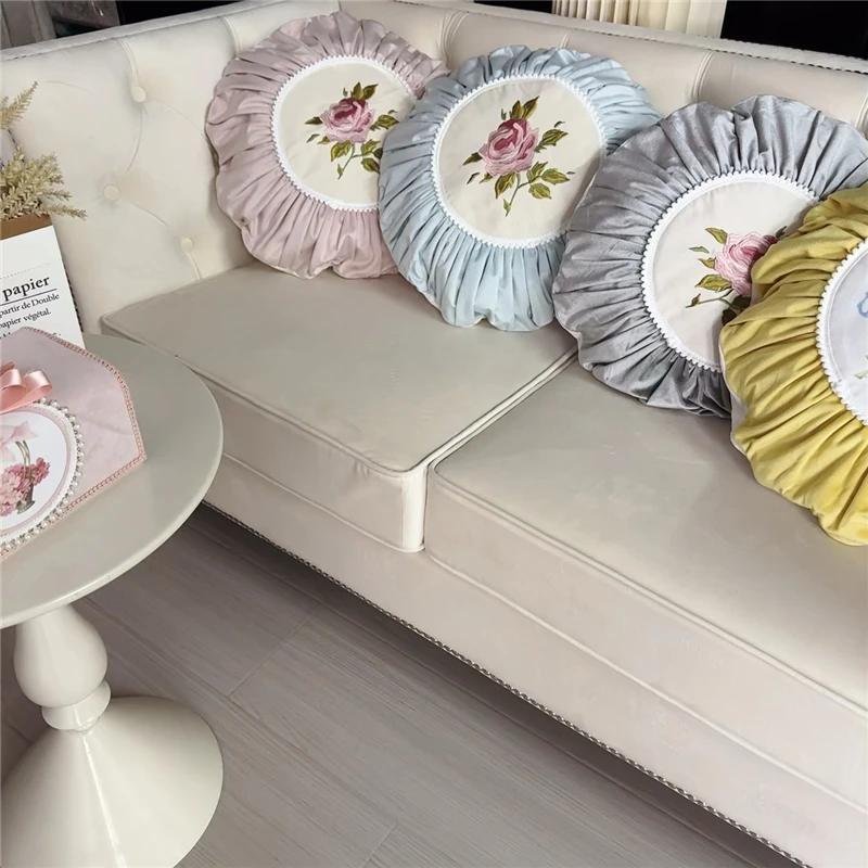 Retro Rose Pillowcase Cushion Pumpkin Cushion Cover Velvet Round Pillow Case Futon Sofa Car Decor Solid Color Lace Cushion Cover