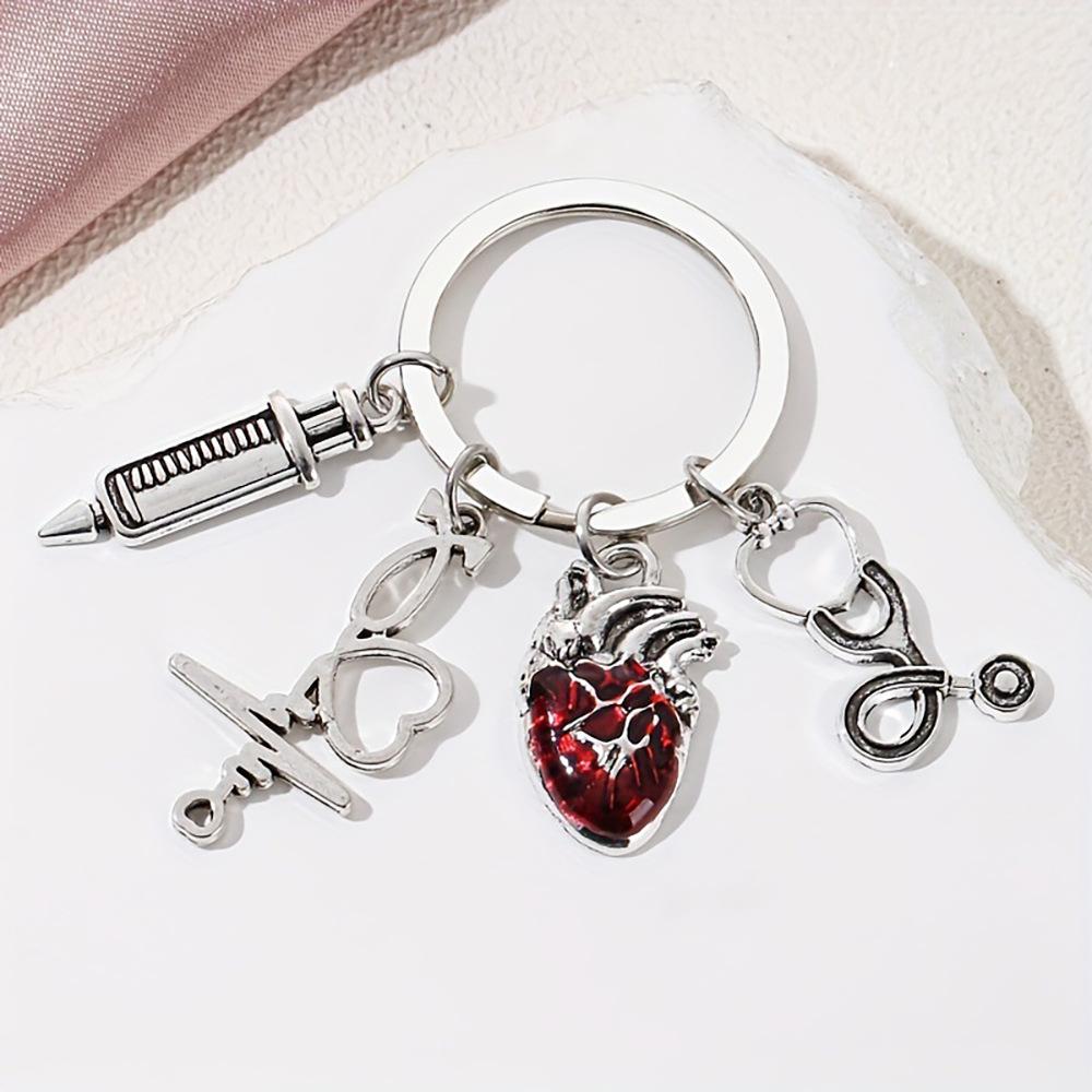 

Nurse Keychain Ecg Syringe Metal Pendant Medical Jewelry for Nurses Couple Family Keychain Pendant