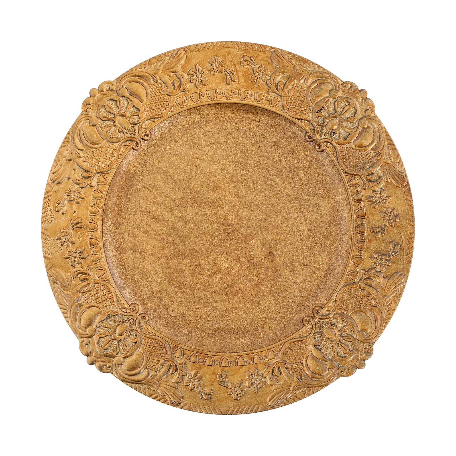 

100 Pcs Gold Plastic Antique Charger Plates, 13 Large Round Serving Plate for Table Dinner Kitchen Party Decor (Gold) золотой