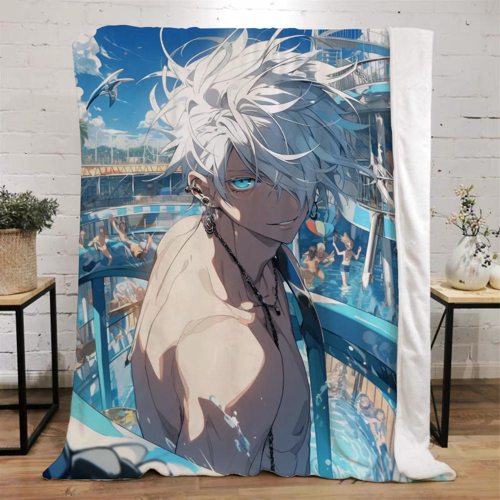 Jujutsu Kaisen-Gojo Satoru Fleecedecke Groß Luxuriöse Decken und Überwürfe Strandtuch Bettüberwurf Mikrofaser Bettwäsche Flauschig Kariert