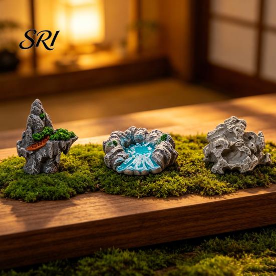 Miniature Rock Garden Decor 2 Pcs Stone Statue Resin Fake Models for Diorama Tranquil Zen Ornament Supplies Micro Train Landscape Railway Sand
