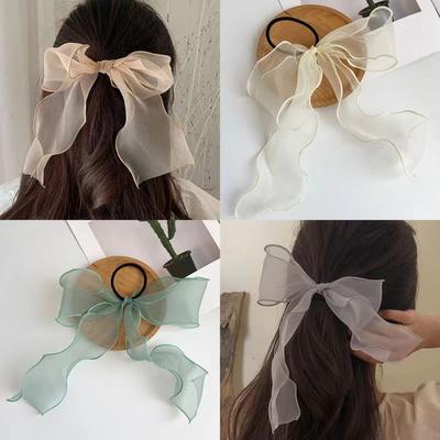 Frühling Einfarbig Spitze Garn Band Haargummis Damen Schleife Elastisches Haarband Pferdeschwanzhalter Mädchen Haargummis Accessoires