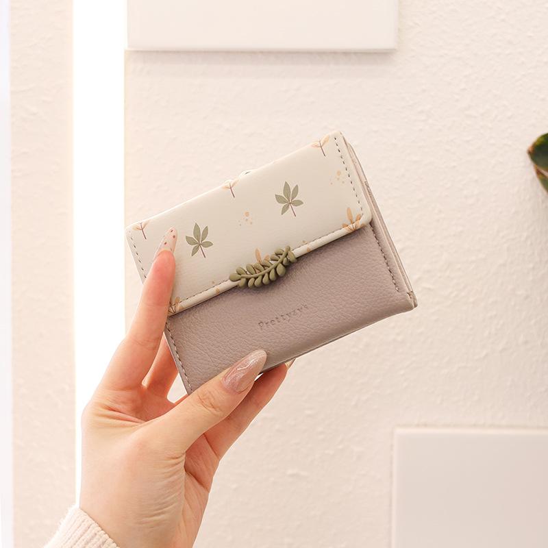 Wallet Women's Short PU Printed Zipper Sweet  Ladylike Printed Zipper Student Coin Women's Coin Purse