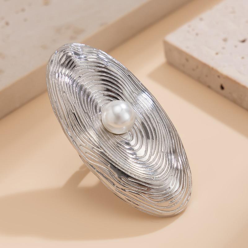 Bagues pour femmes tendance créatives perles empreintes digitales bague en métal exagérée grande bague ouverte réglable bijoux de fête de vacances accessoires