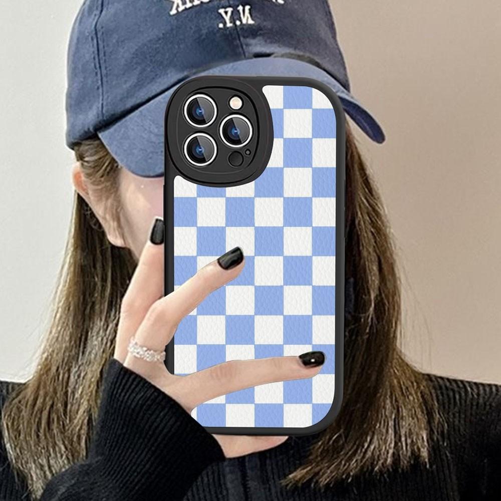 

Luxury Checkerboard Phone Case Hard Leather For iPhone 16 15 14 13 12 Mini 11 14 Pro Max Xs X Xr 7 8 Plus Fundas iphone 13promax